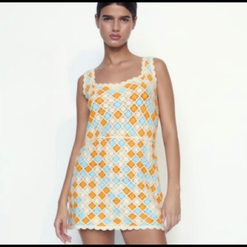 Zara crochet mini dress. New with tags. Size small